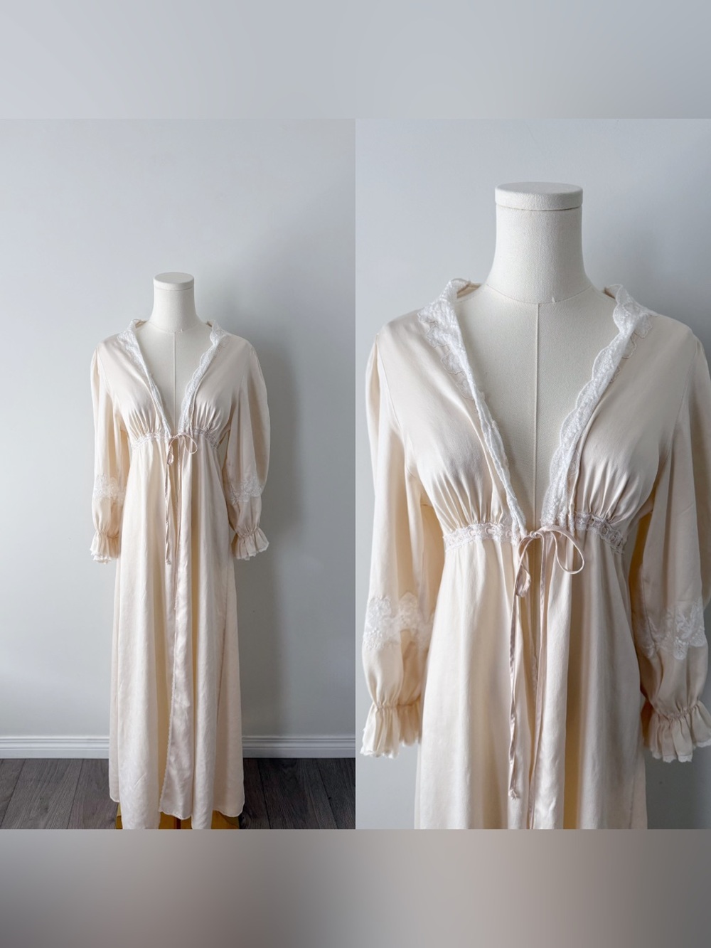 1970s 100% silk empire waist long robe